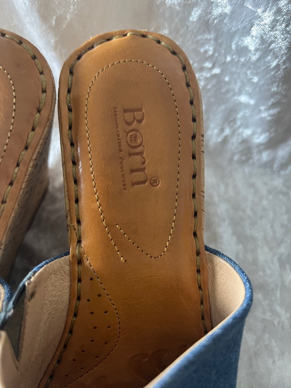 Born Denim Blue Cork Wedge Slide Sandals - Picture 6 of 11